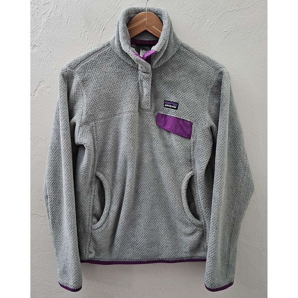 Patagonia Re-Tool Snap-T Fleece Pullover Jacket Gray/Purple Women's Size Small
